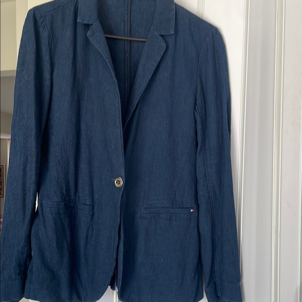 Tommy Hilfiger S Women's Blue Blazer cotton and linen
